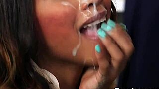 i'm naughty peach gettin' all that sperm load on my face and eatin' it all up in this blowbang bukkake