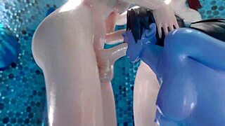 Three animated dickgirls banging asses in 3D futanari