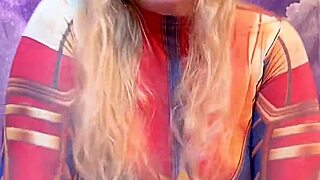 watch captain marvel ride that huge ebony dildo in costume?