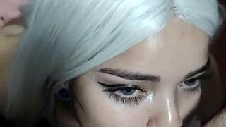 Blonde smears lipstick during deep blowjob