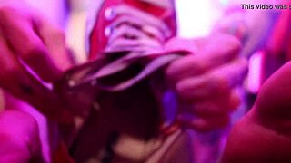 Babyjas slut in sneakers gives footjob