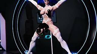 In the villain simulator, the catgirl experiences an intense orgasm during bdsm play