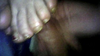 BBW Amateur Wife Gives Footjob Cumshot