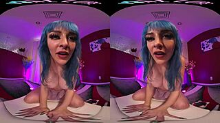 in vrallure's two-player mode, a shaved solo babe in fishnets uses toys for masturbation while you voyeur