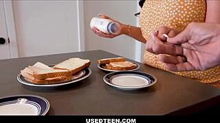 Usedteen 18+ stepdaughters free for stepdad's use during lunch. Fiji Falzz, Lilith Grace, and Filthy Rich in wild 3some!