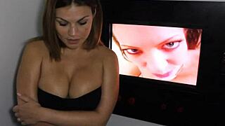 big titty babe liberates herself at the glory hole, sucking and fucking like crazy.