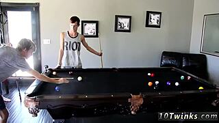 I'm watching gay sex with ass and nerdy boy using pool cues