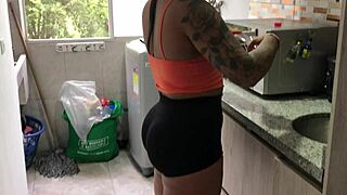Spying on my hermanastra's big brunette ass in tight shorts unnoticed