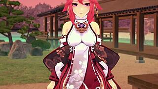 yae miko rides cock in genshin impact pov