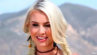 Blonde babe Gigi Allens gives a blowjob in the desert