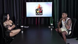 Beautiful transsexual performs in lingerie gangbang scene