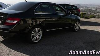 this petite teen latina babe got her face sprayed with cum from a big cock after sucking it