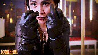 asmr leather gloves and catsuit session