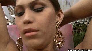 I am busty brunette shemale honey tugging on my cock