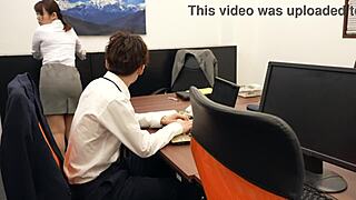 Obasan female boss Emiko Sugioka in overtime office sex with creampie