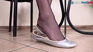 Leggy brunette teases with pantyhose and shoeplay, making me crave her feet