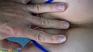 Hot blonde fingering pussy and ass, shaved model in masturbation scene