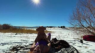 This futanari sex doll is getting fucked outside with a tantaly toy, riding like crazy.