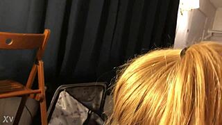 Chubby blonde enjoys needles in her ass during blowjob 😈