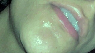 She swallows fresh cum on tongue