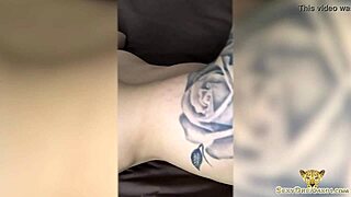 lustful brunette with tattoo masturbates solo at home, no one around