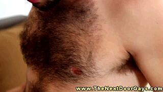 hairy muscular dude feels pleasure from dicksucking