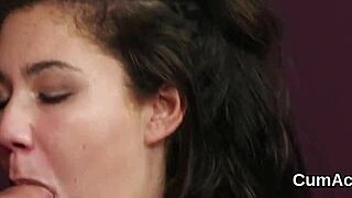 sexy idol gets sperm sprayed on her face while sucking all the cum
