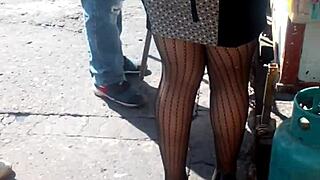 Tempting asses in public outdoor