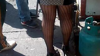 Tempting asses in public outdoor