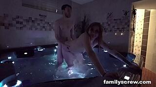 wet family gals at the spa getting handjob and group fun