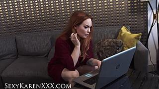 Karen Fisher Scissoring Blonde Lover On Sofa