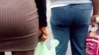 Tempting asses in public outdoor