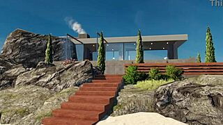 Blonde tattooed teen gives blowjob to surprise visitor bent over.