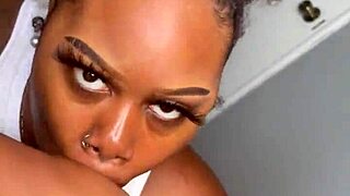 Pretty Ebony Babe Gives Handjob and Blowjob to Black Cock in POV