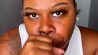 Pretty Ebony Babe Gives Handjob and Blowjob to Black Cock in POV