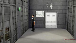 Lesbians have hot sex in prison while the policeman masturbates