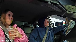 Girl Sucks Stranger's Dick In Car, Swallows All Cum!
