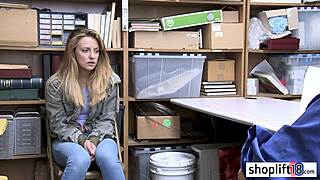 Blonde teen busted by cop for stealing clothes at work.