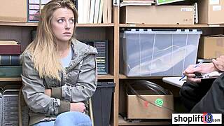 Blonde teen busted by cop for stealing clothes at work.