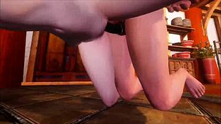 one strapon dominates two lesbians in anime hentai