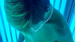 Kevin V Plays With Dildo In Public Tanning Bed