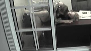 Blonde gets doggystyled hard and deep in the office, spied on by friend.