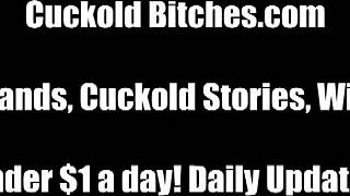 Femdom humiliates her cuckold slaves in BDSM session