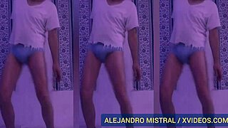 Alejandro Mistral in white and blue underwear dancing erotically 😏