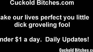 Femdom humiliates her cuckold slaves in BDSM session