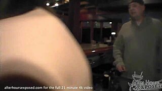 Behind the bar, I get blowjob and cumshot!