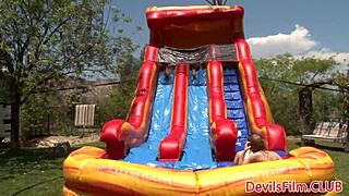 lesbians strapon fuck outdoors in group