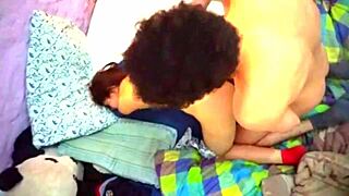 She makes her moan loudly with big cock in bent over position.