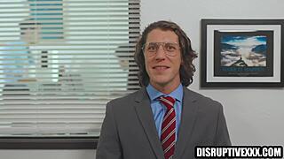 awkward gay clerk fucks colleague at work with anal and blowjob