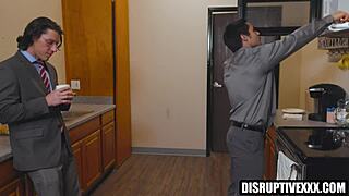 awkward gay clerk fucks colleague at work with anal and blowjob